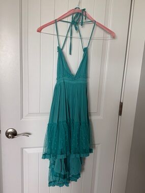 R. VIVIMOS Teal Halter High-Low Sundress